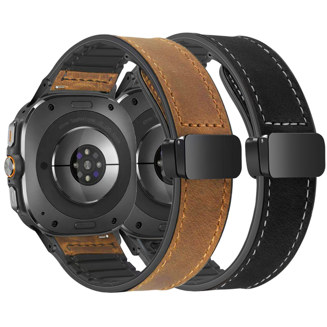 Leather  Magnetic Strap 18mm 20mm 22mm Compatible with Samsung Watch Ultra 7 6 5 Huawei GT5 Sport Replacement Band