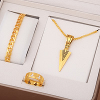 Haute qualité Hot Hip Hop chaîne 3 pièces ensemble costume en Stock croix pendentif collier Bracelet bague bijoux pour hommes