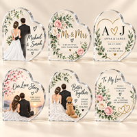 Plaque en acrylique personnalisée en forme de cœur avec photo de couple, cadeau d'anniversaire de mariage personnalisé, ornement de bureau transparent avec support