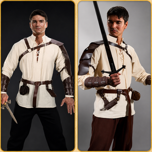 Conjunto de 8 Piezas de Disfraz Renacentista para Hombre, Camisa Medieval Vikinga, Pantalón, Cinturón, Capa, Brazalete, Bolsa para Espada, para LARP Vikingo, Cosplay - Product Image 2