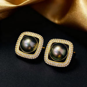 22683 Accessoires de perles DIY, clous d'oreille en argent S925, perles de 11-12 mm, plateau vide, boucles d'oreilles en argent, pierre principale en or rose et diamant - Product Image 1