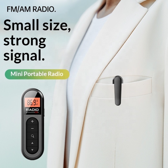 Cross-border Rechargeable Mini Radio with Digital Display Screen Pocket Size Portable Elderly FM Radio Back Clip for Meeting