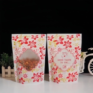 Vente en gros de fleurs rouges imprimées avec fenêtre transparente pour biscuits, bonbons, pochettes debout pour emballage alimentaire - Product Image 3