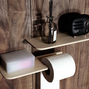 Porte-papier hygiénique mural avec étagère de présentation, distributeur de rouleaux de papier toilette en noyer - Product Image 4