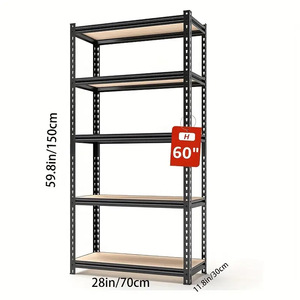 5 Tier Metal Storage Rack 60 In <b>Adjustable</b> Height Black Powder Coated Carbon Steel <b>Shelf</b> for Workshop Home Use - Product Image 1