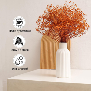 Vaso <span class=keywords><strong>in</strong></span> <span class=keywords><strong>Ceramica</strong></span> Bianca per Fiori e Erba della Pampa, Piccolo <span class=keywords><strong>Centrotavola</strong></span> Moderno Bohémien per Decorazione Tavola da Pranzo, Vaso per Fiori - Product Image 3
