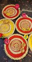 Assiette Traditionnelle en Bois de Qualité Supérieure pour Haldi Kumkum Roli, 8 Pouces, Idéale pour Mariages Jaipurios, Mehandi, Diwali, Rakshabandhan, Bhai Doj