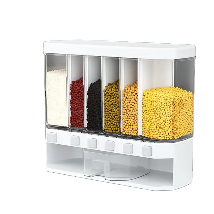 Hot Selling 5 Compartment Food Storage Box Plastic Cereal Dispenser Storage Box Kitchen Food Grain Rice Container