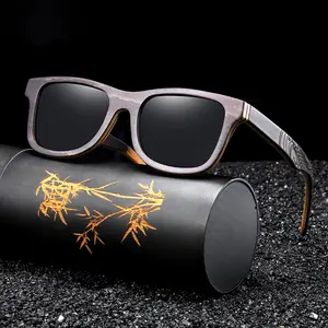 Benutzer definierte neueste quadratische personal isierte LOGO Holz polarisierte Männer Frauen Shades Square Brillen Skateboard Scharnier Holz Sonnenbrille