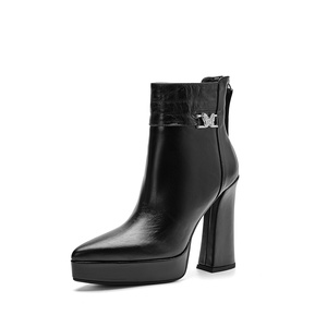 Stivaletti da <span class=keywords><strong>Donna</strong></span> con Tacco Alto 2025 Autunno Inverno Nuovi Impermeabili con Plateau a Punta con Strass in Vera Pelle Tacco Spesso - Product Image 6