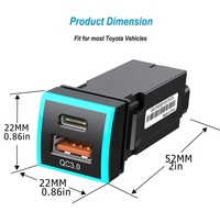 Chargeur de voiture PD60W Prise de voiture QC3.0 Type C Voltmètre Chargeur rapide Affichage LED Adaptateur de chargeur de voiture USB pour Toyota (22*22 MM)
