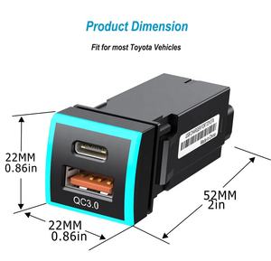 Chargeur de voiture PD60W <span class=keywords><strong>Prise</strong></span> de voiture QC3.0 Type C <span class=keywords><strong>Voltmètre</strong></span> Chargeur rapide Affichage LED Adaptateur de chargeur de voiture <span class=keywords><strong>USB</strong></span> pour Toyota (22*22 MM) - Product Image 2