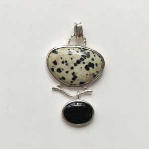 Pendentif en argent 925 avec jaspe léopard oriental et agate noire - Product Image 1