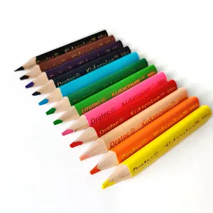 Custom small colored pencils wooden mini color pencils set kids short thick colouring pencils lapices de colore
