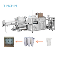 Nouvelle conception de machine d'emballage et de conditionnement automatique électrique contrôlée par PLC pour gobelets en plastique de 12 oz, destinée aux caisses et cartons