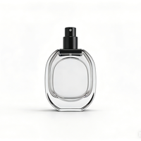 Flacon de parfum ovale transparent personnalisé 30ml 50ml avec bouchon à vis et boîte estampée à chaud pour usage hôtelier, sérum de soin de la peau, MOQ 100 pièces, prix bas