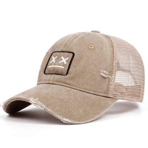 Biểu Tượng Tùy Chỉnh Rắn Màu Sắc Rửa Sạch Cổ Điển Ngoài Trời Phá Hủy 6 Bảng Điều Chỉnh Cong Brim Thêu Chất Lượng Cao Lưới Tùy Chỉnh <span class=keywords><strong>Trucker</strong></span> Mũ - Product Image 3