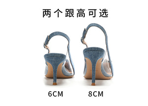 Vestido de mezclilla azul para mujer Bombas Sandalias sin cordones de tacón alto con diseño sexy abierto Tela resistente Tendencias de moda <span class=keywords><strong>siguiendo</strong></span> - Product Image 6