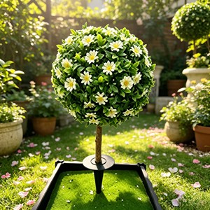 Sphère florale ronde et vive en forme de tournesol avec base de piquet solide pour la décoration des bords de jardin, de pelouse, de cour de style campagnard ou extérieur. - Product Image 5