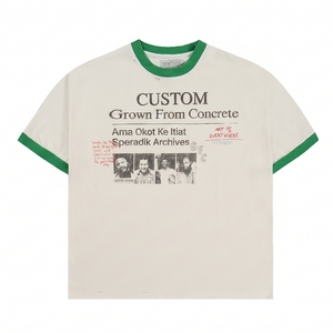 Vintage Cotton T-shirt Mens 300gsm <strong>Tshirt</strong> 100% Cotton Sunfaded <strong>Cream</strong> Contrast Ringer Graphic Print Boxy Fit Streetwear t Shirt - Product Image 1