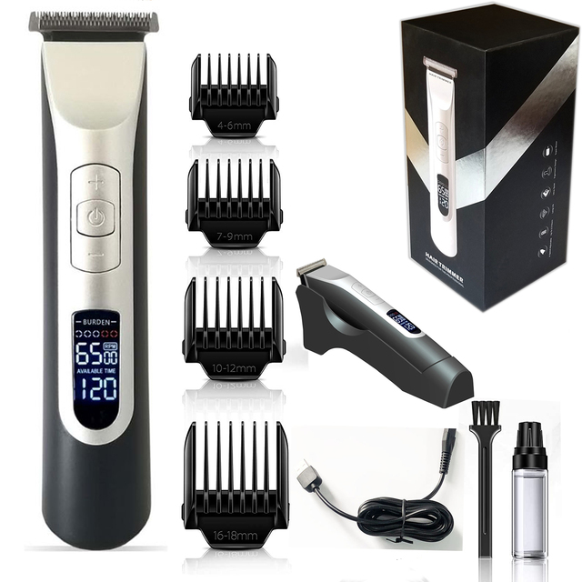 Professional Ceramic Cordless Battery-Powered Hair Trimmer for LCD Display English for Hotel Use Men's Hair Cutting Machine