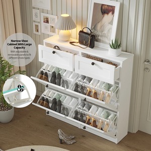 Modern White 4 Flip <strong>Drawers</strong> and 2 <strong>Storage</strong> <strong>Drawers</strong> Shoe Cabinet <strong>Narrow</strong> Entryway Shoe Organizer Slim Hidden Shoe Rack - Product Image 2
