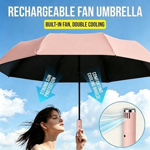 Ventilateur USB rechargeable populaire, <span class=keywords><strong>parapluie</strong></span> pliable automatique |   Logo personnalisé, protection UV, imperméable |   pour les journées chaudes d'été - Product Image 1