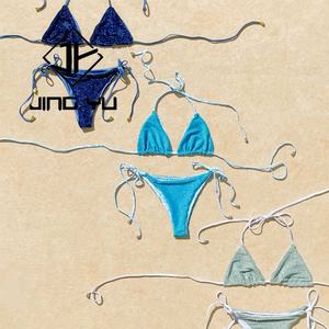 Traje de Baño de Tela Ecológica Personalizado por el Fabricante, Bikini Personalizado con Logotipo Estampado, Bikini Brillante de Dos Piezas - Product Image 4