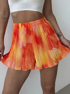 Shorts Plisados Naranja de Estilo Vacacional a la Moda |   Tela Casual de Corte Regular, Sin Elasticidad, Antiarrugas y de Secado Rápido para - Product Image 5