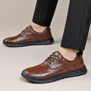 Chaussures en cuir pour hommes grandes tailles 45 46 47 48, semelle en caoutchouc antidérapante, talon bas, chaussures habillées décontractées et sportives - Product Image 3