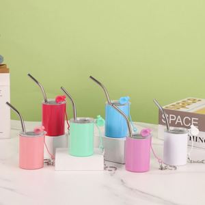 Vaso térmico mini de doble pared de acero inoxidable de 3 oz con tapa, pajita y cadena, diseño lindo para fiestas, colores y logotipo personalizables - Product Image 4