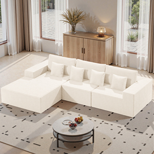 Modular Sectional Extendable Convertible Fabric Cloud L-Shaped Chaise Modern Upholstered Deep Seat Boneless Sponge Sofa <b>Bed</b> - Product Image 1