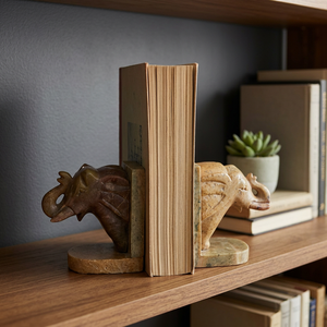 Porte-livres en pierre savonneuse en forme d'éléphants - Product Image 2