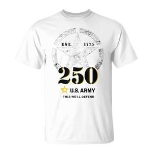 Camiseta del 250 aniversario del ejército de EE. UU. This We'll Defend, color blanco, talla para hombre - Product Image 1