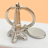 Porte-clés Oem Odm 3D en métal et argent, porte-clés Souvenir personnalisé, tour Eiffel, vente en gros