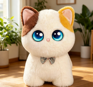 Juguete de Peluche de Gato Blanco con Orejas Marrones y Ojos Morados de 11CM-30CM, Animal de Peluche Suave para Niños Unisex - Product Image 2