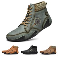 Baskets montantes décontractées pour hommes en cuir microfibre tendance avec col tricoté et lacets – Bottines décontractées pour hommes – Vente en gros