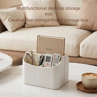 Boîte de rangement de bureau en cuir PU personnalisée en usine, 5 compartiments, organisateur de bureau, porte-télécommande, porte-stylo pour la maison, l'hôtel
