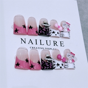 Uñas Postizas Acrílicas Pintadas a Mano con Diseño Francés Y2K, de Alta Calidad, Hechas a Mano, Venta al Por Mayor - Product Image 2
