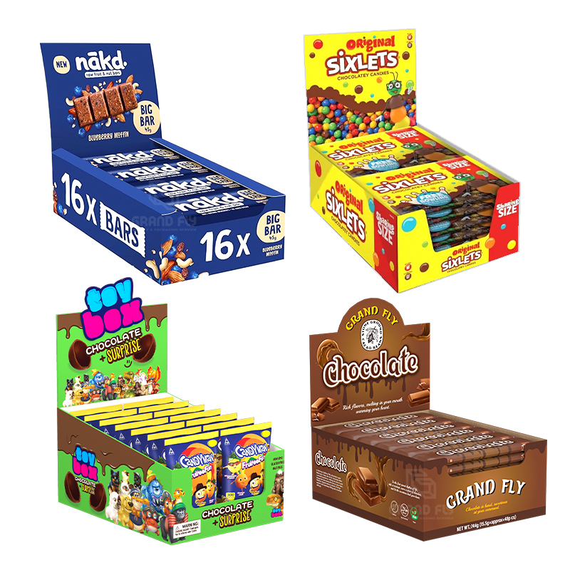 Custom Chocolate PDQ Cardboard Display Box Candy Biscuits Cheese Tear Off Box Power Bars Tear Away Display Boxes