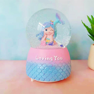 Mermaid Ball music box set regalo artigianato in resina regali per bambini decorazione per la casa globo di neve - Product Image 2