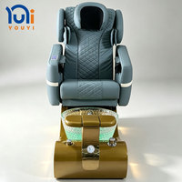 Fauteuil de pédicure spa LED de luxe, fauteuil de manucure électrique inclinable, base dorée, bassin pour les pieds en verre, mobilier de salon de manucure commercial