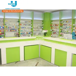 Mostrador de diseño de tienda médica, mueble de mesa de cajero para tienda de salud Natural, mostrador de recepción de farmacia moderna en venta