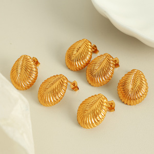 Leaf Shape Gold <b>Stud</b> Earrings Geometric Oval Design Fashion Women Jewelry <b>Titanium</b> Steel Earrings EH578 - Product Image 1