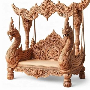 Banc de jardin en teck sculpté à la main, chaise de terrasse, siège pour balcon ou véranda - Product Image 3