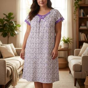 <span class=keywords><strong>Camicia</strong></span> <span class=keywords><strong>da</strong></span> <span class=keywords><strong>Notte</strong></span> Estiva Traspirante con Stampa Floreale, <span class=keywords><strong>Taglie</strong></span> Forti, 6 Colori, Bordo in Pizzo, Manica Corta, Morbida e Confortevole - Product Image 2