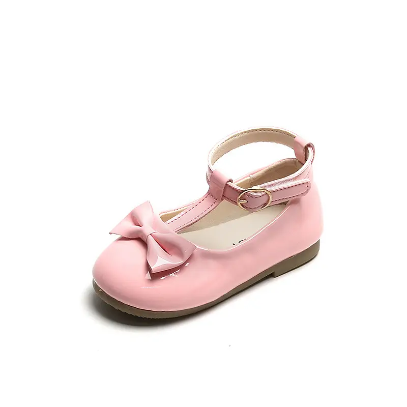 2022 Spring and autumn new baby girl patent leather bow princess shoes fashion girls soft T-shaped red leather shoes