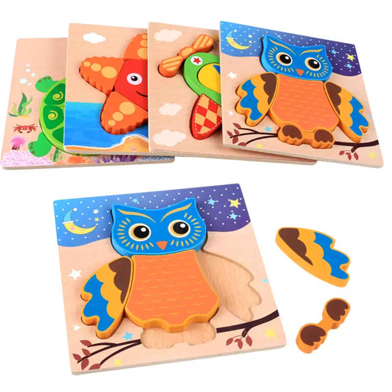 baby wooden jigsaw puzzle English learning toys Children cartoon animal jigsaw puzzle jigsaw board early education toys for kids