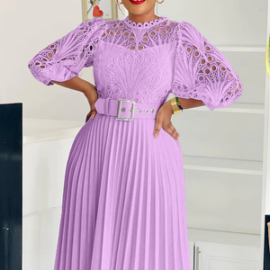 Robe plissée en dentelle <span class=keywords><strong>crochet</strong></span> pour femme, grande taille, manches courtes, style américain, pour l'automne, idéale pour l'église ou les soirées – Vente en gros - Product Image 1