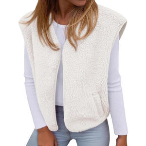 Nouveau gilet minimaliste gris en polyester, veste polyvalente sans manches pour <span class=keywords><strong>femme</strong></span>, manteau court style cardigan pour l'hiver - Product Image 1